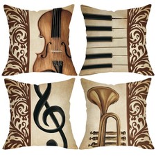 Classical Music Decorative Throw Pillow Covers 18 x 18 Set of 4, Vintage Inst...