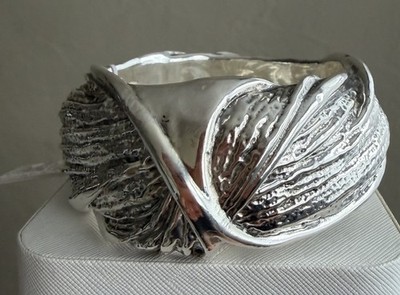 Shablool 925 Sterling Silver Textured Bangle Statement Wide Electroform Bracelet
