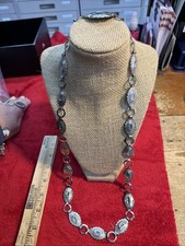 Western Concho Oval Belt Stamped SILVEL SilverTone Vintage 30" Belt