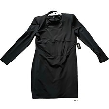 Express Black Solid High Neck Long Sleeve Short Dress, Cocktail, Size Large