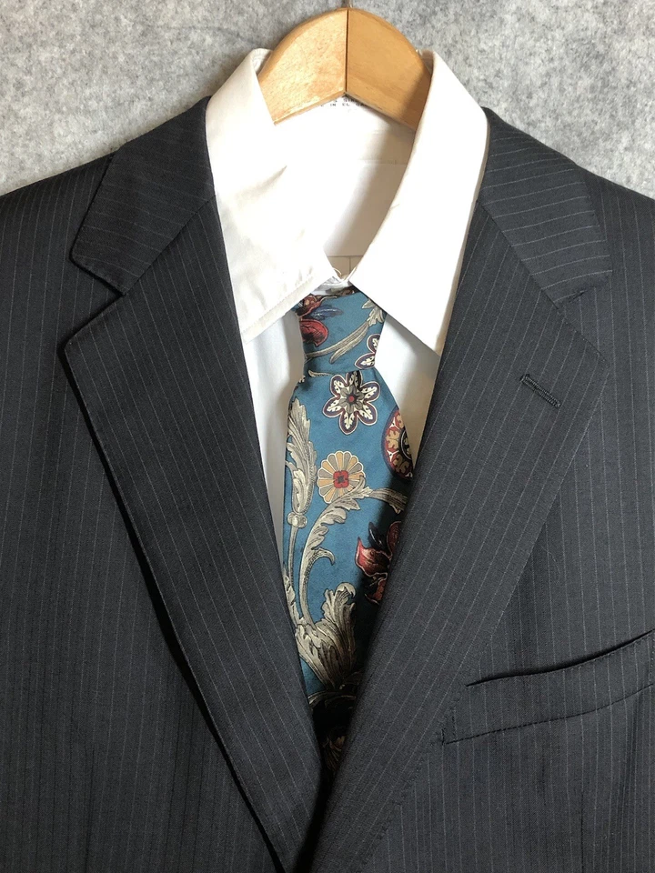 Calça Ermenegildo Zegna Suit Blazer 44L EUR54 38 listras de giz lã de caxemira negócio - Imagem 2 de 4