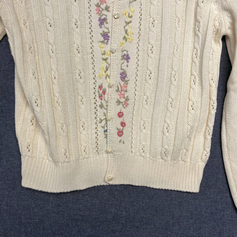 Cárdigan para mujer Susan Bristol talla L tejido con cable crema 1987 bordado a mano Foto 3 de 4
