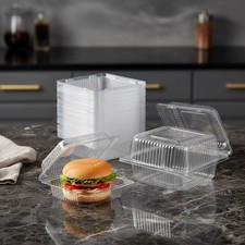 100 Pcs Clear Hinged Plastic Containers with Lids,Individual Cake Slice Conta...