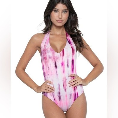 NWT PQ Swim - Ribbed Tied Dye White Pink Purple One Piece Swim Size Sm