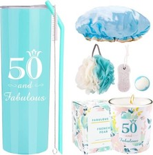 50 And Fabulous Gift  Box for Women. Tumbler, Candle, Stone, Loofa, & Bath Bomb.