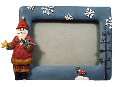 Santa Christmas Picture Frame Glass 4x6 Photo Stand Alone Snowflakes Bird