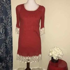 Umgee Boho Lace Trimmed Shift Dress Textured sz M Medium