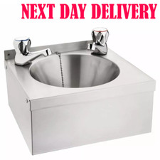 Commercial Kitchen Stainless Steel Hand Wash Basin Sink & Taps @NEXTDAY DELIVERY