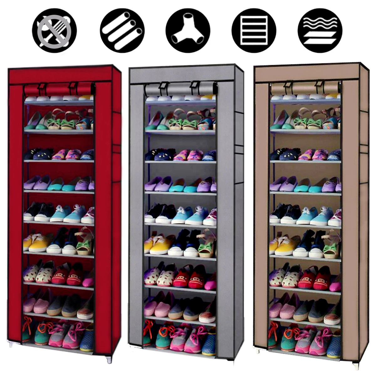 Portable Shoe Rack 9 Shelf Storage Closet Home Organizer Cabinet with Cover