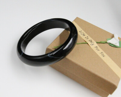 Only One natural  thicken black white jade bangle size 65 mm +box 5A
