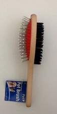 Dual Sided Pet Brush Grooming Dog Cat Coat Hair Fure Cleaner Wood Handle Comb
