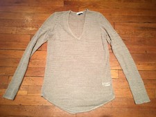 HELMUT LANG Light Heather Brown V-Neck Sweater 220 P