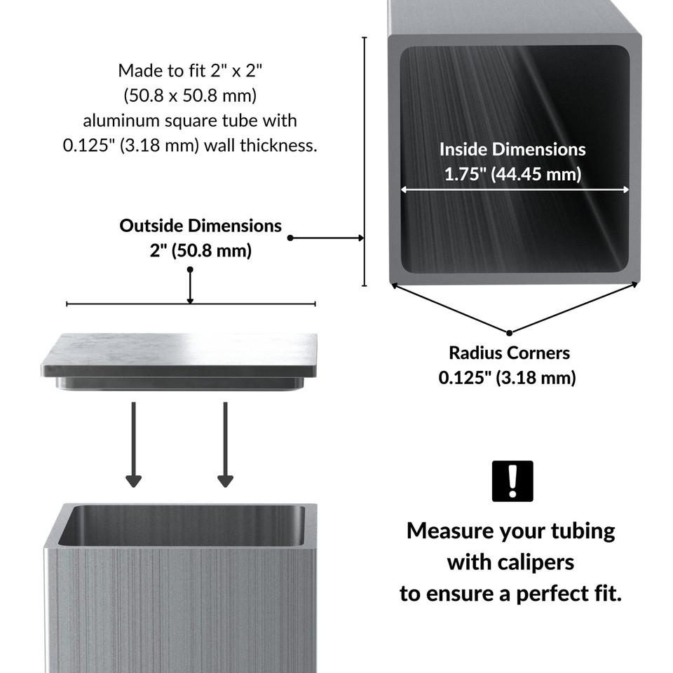 4 Pack 2x2 Inch Aluminum Radius Edge Square End Caps for Square Tubing