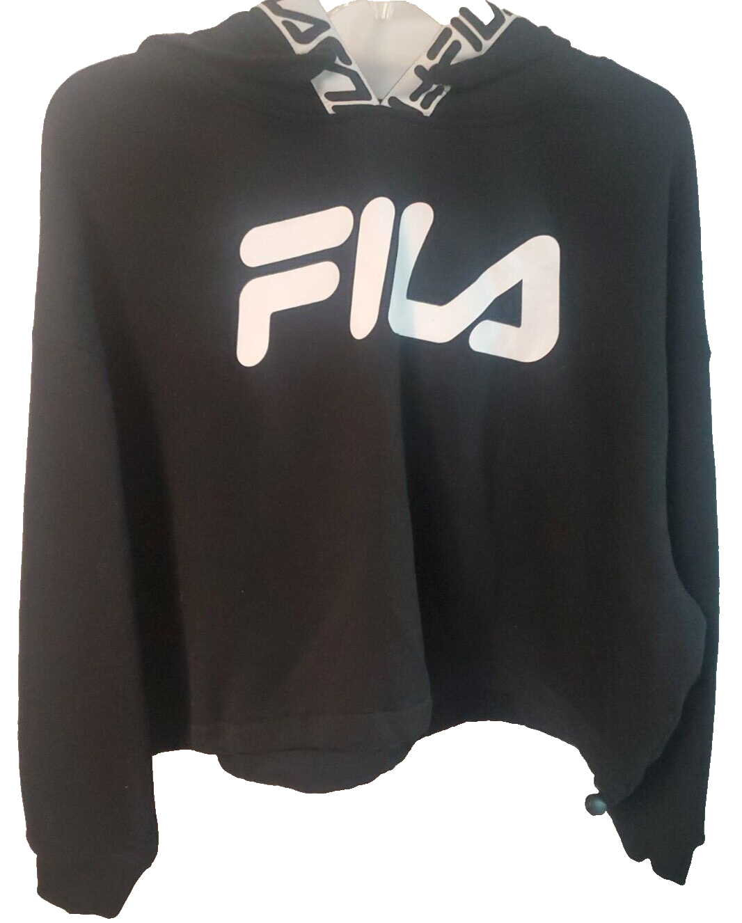 FILA Felpa con cappuccio da donna pull over crop top nuova con etichette taglia 3XL nera
