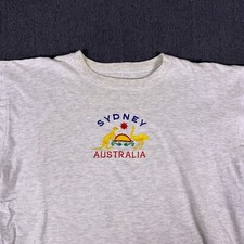 Sydney Australia Men's Gray Embroidered Logo Crew Neck Regular Fit T-Shirt