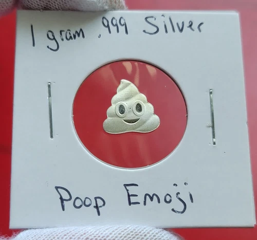 Poop 💩 Emoji - 1 Gram .999 Fine Silver Bullion Mini Art Proof Bar Round Coin