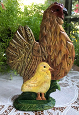DEPT 56 10" WOOD HANDCARVED HAND PAINTED CHICKEN W/CHICK
