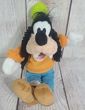 Disney Parks Plush Goofy Dog Stuffed Animal Toy Fuzzy Black Orange Blue 11"