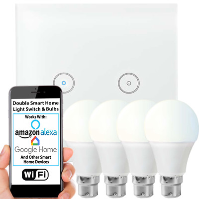 WLAN Lichtschalter & Glühbirne 4x 10W B22 kühlweiße Lampe & doppelte drahtlose Wandplatte