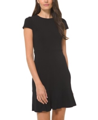 Michael Michael Kors Petite Flounce-Seam A-Line Dress - Black