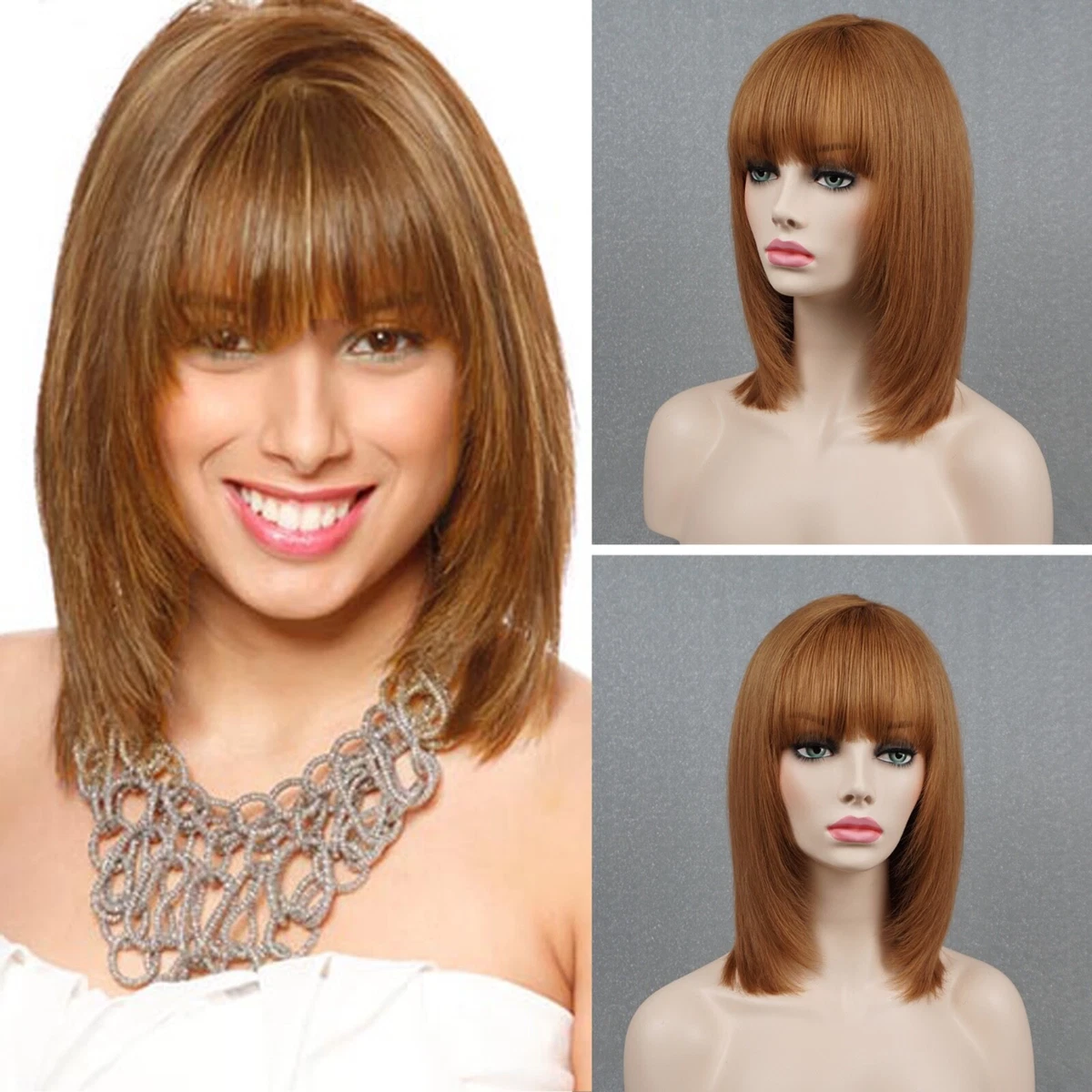 Dark Golden Blonde Layered Bob 100% Human Hair Wig With