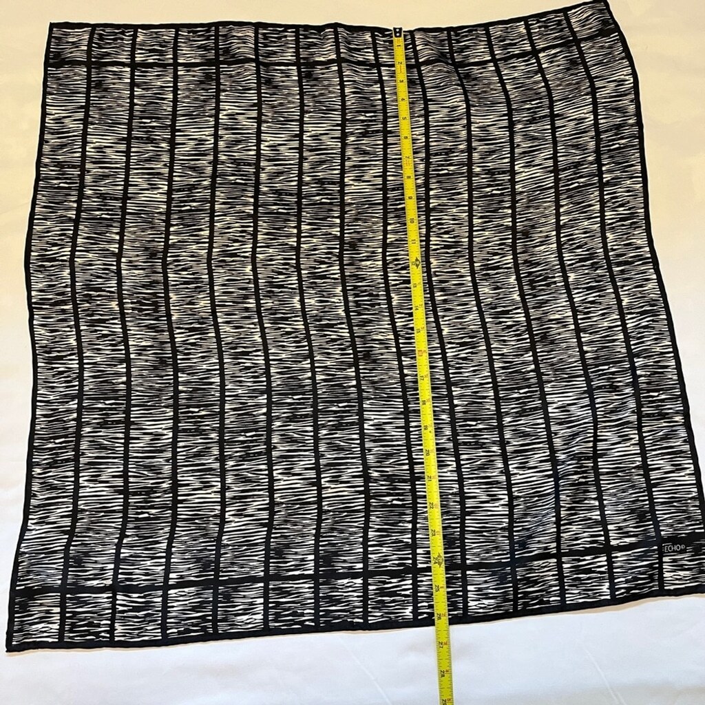ECHO Vintage Signed Scarf Square Black Cream Striped