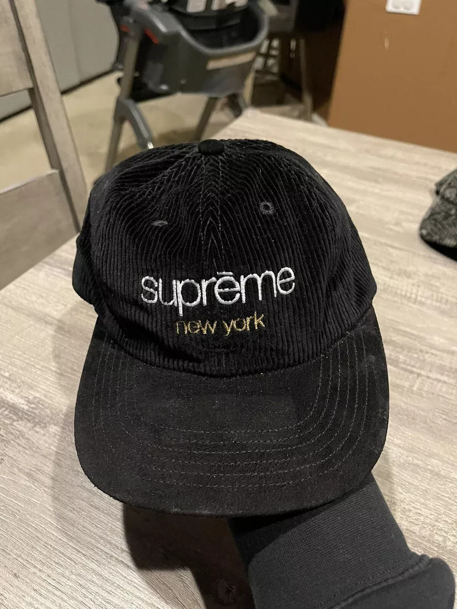 Supreme New York Classic Logo Corduroy Strapback 6 Panel Hat Cap SS15 Mens  Black