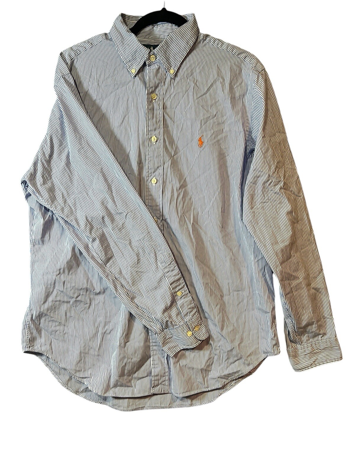 Camicia uomo Ralph Lauren taglia 16 5 vestibilità classica a righe blu bianco arancione pony