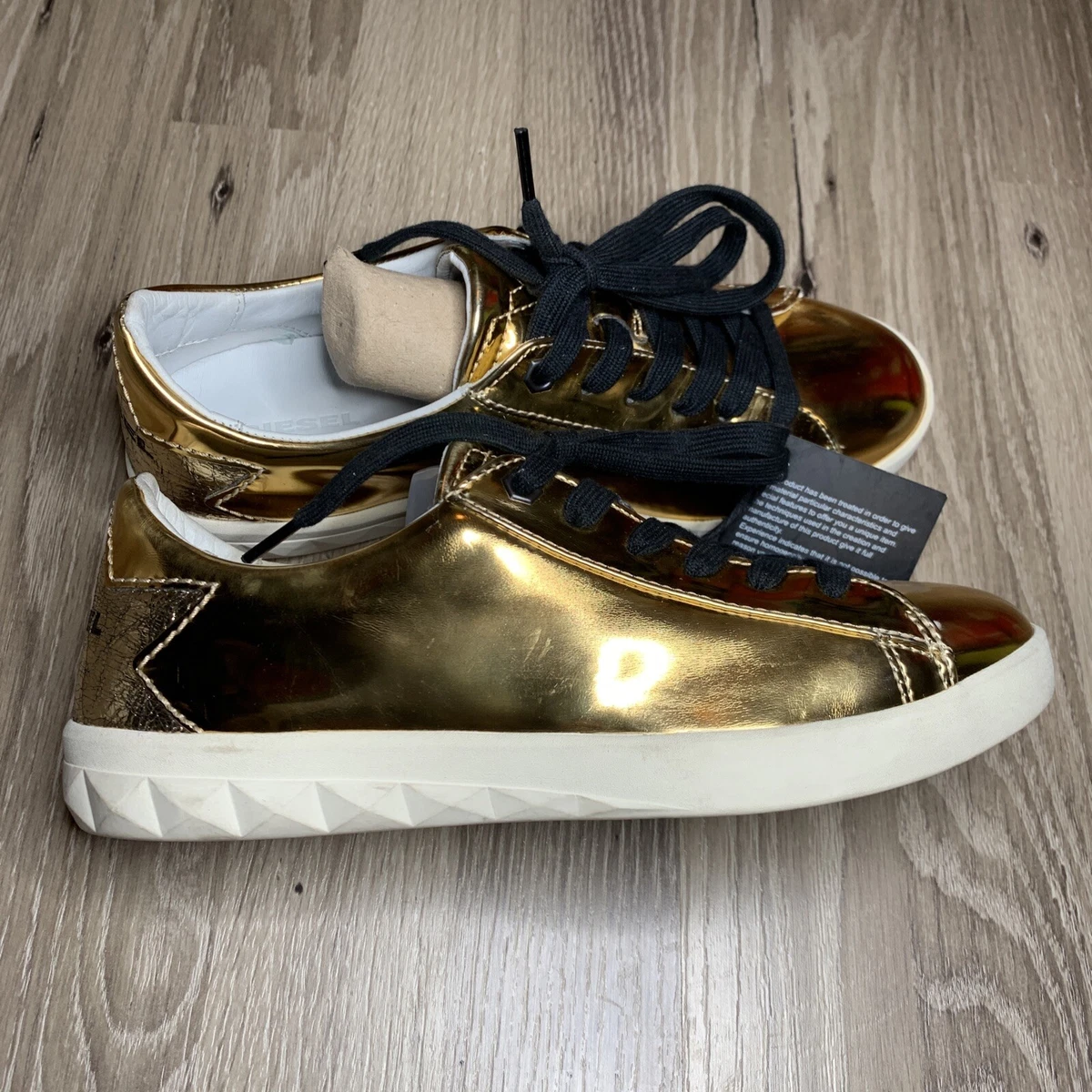 Diesel Metallic Gold Sneakers Womens Size 37 Low Top Made Romania NEW | eBay