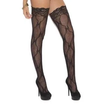 Lace Top Thigh Highs Bows Back Seam Stay Up Silicone Hosiery Nylons Black 1792