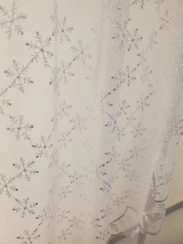 Vintage Ornamental Embroidered Snowflake White Ivory Lace 24" Tier Pair