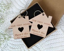 First Home Gift Keyring With Optional Gift Box | Beech With Stainless Steel Fitt