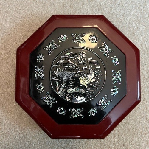Asiatischer Lack Perlmutt Achteck Box Fächer
