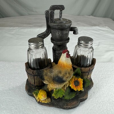 DWK Salt & Pepper Shakers Well Pump Chicken Sunflower Farmhouse