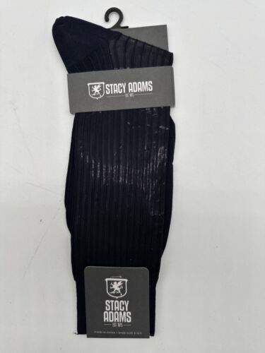 ONE PAIR NEW WITH TAG STACY ADAMS NYLON SLIKY RIBBED MEN'S CREW DRESS SOCKS - Picture 7 of 37