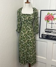Reformation Green Floral Tie Back Midi Dress Size 2 $248