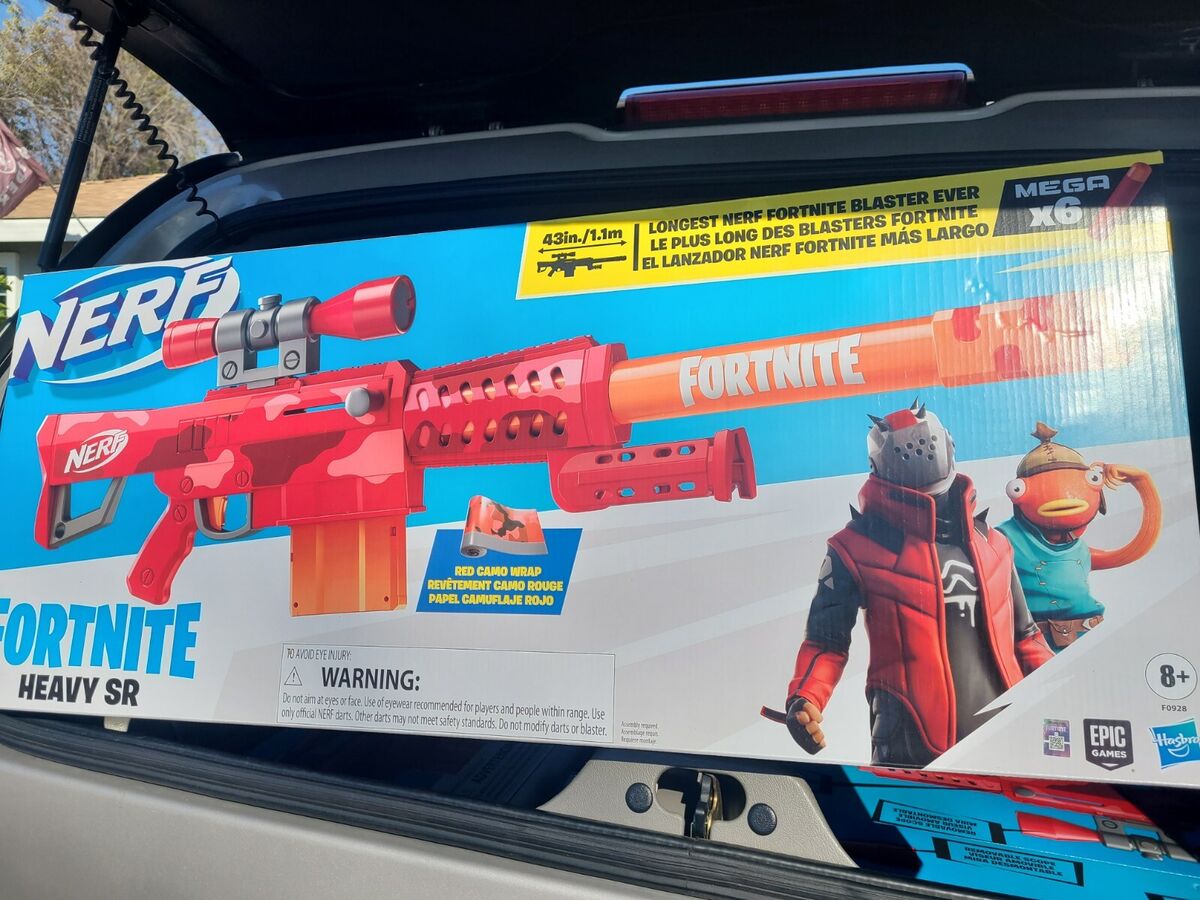  NERF Fortnite Heavy SR Blaster, Longest Fortnite Blaster Ever,  Removable Scope, Bolt Action, 6 Official Mega Darts, 6-Dart Clip :  Everything Else