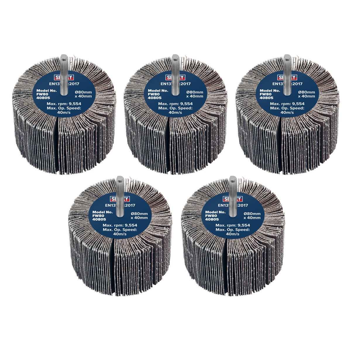 Sealey FW8040805 80 x 40mm Abrasive Flap Wheel on 6mm Shaft 80Grit - Pack of