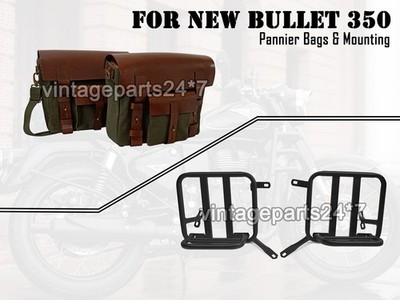 Canvas- und Leder-Packtaschen mit Halterung D10 Für Royal Enfield New Bullet 350