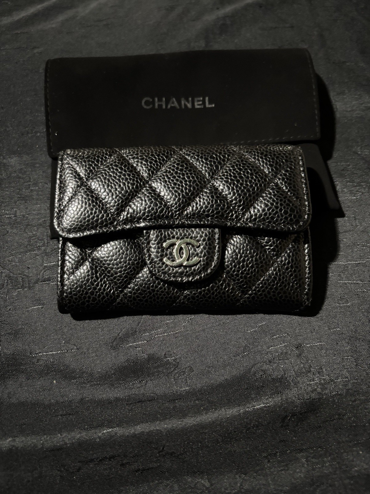 Classic Chanel Caviar Quilted Flap Card Holder Wallet Black CC Authentic