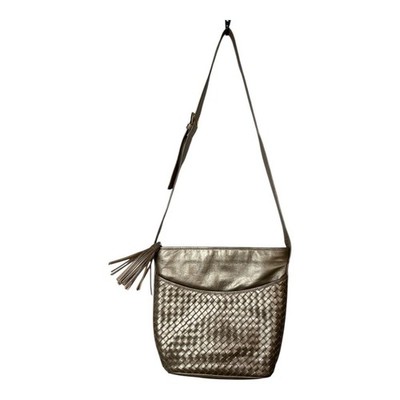 Vintage Aspects by Lisette Metallic Gold Woven Leather Shoulder Bag Crossbody