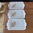 Vintage  Fire-King Golden Wheat White Milk Glass Snack Tray set of 3