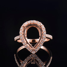 Custom Lab Diamond Pear Cut 13 9mm Semi Mount Women Halo Solitaire Ring 14K YG