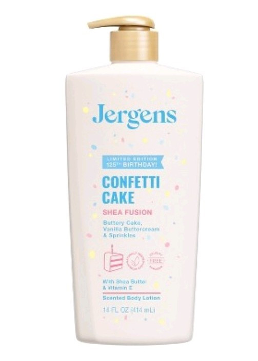 ¡NUEVO! ¡VIRAL! Loción corporal para pastel de confeti Jergens Shea Fusion 14 oz