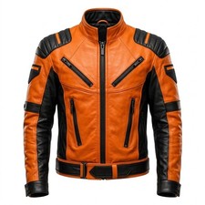 Chaqueta de motociclista de cuero naranja y negra para hombre Chaqueta de motociclista de carreras de motocicletas con Zi