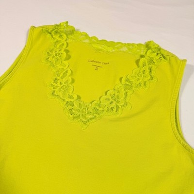 Coldwater Creek Womens XS Bright Yellow Green Lace V-Neck Tank Top Sleeveless