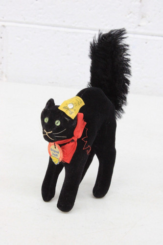 Vtg Steiff Original Velvet Halloween Scaredy Cat Arched 5.5" Stuffed Black Cat