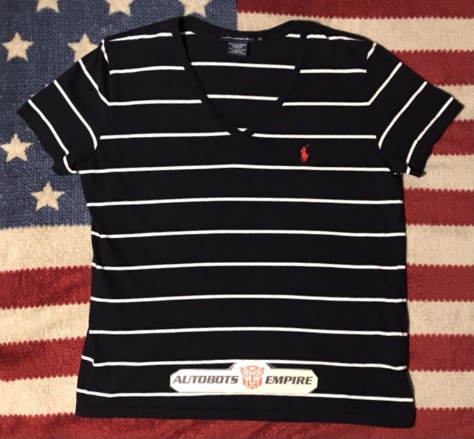 NWOT Vintage Womens Ralph Lauren POLO SPORT Stripe V Neck Shirt XL Rlpc Rlx Golf