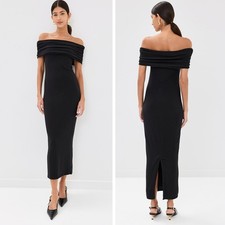 REFORMATION Josefina Knit Off The Shoulder Black Maxi Dress Size Small