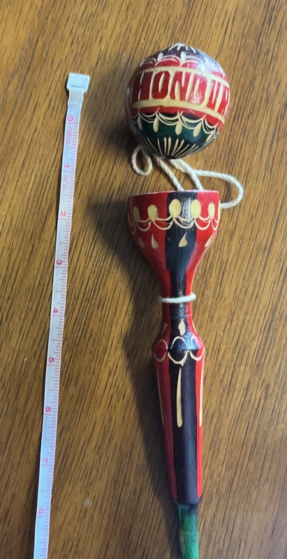 Handmade/Hand Painted Ball & Cup Balero Toy - 9” Honduras Red Black